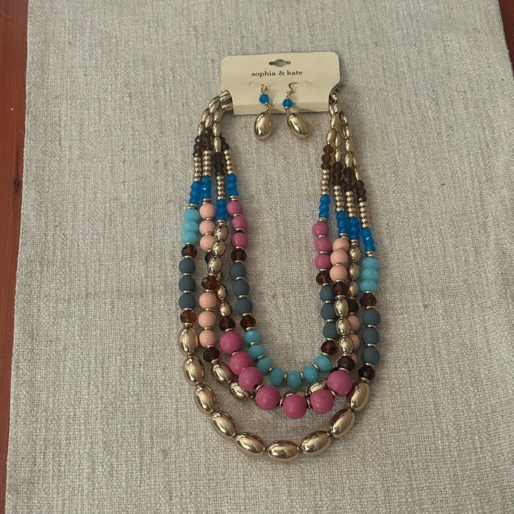 NWT Sophia & Kate Gold and Multicolor Beaded Necklace and Earring Set - Picture 3 of 15